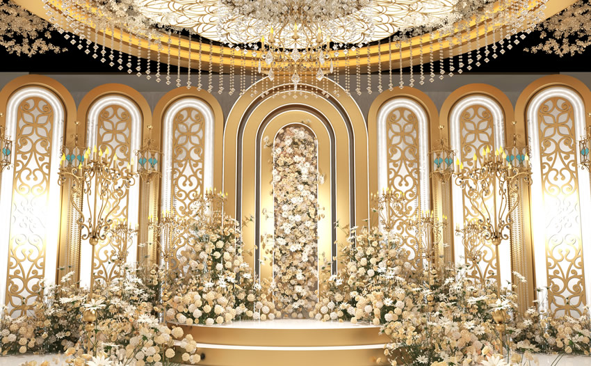 临潼香槟色调婚礼堂效果展示